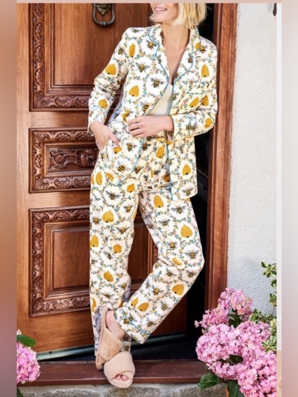 Printfresh Cream Pajama Set with Yellow Floral Print